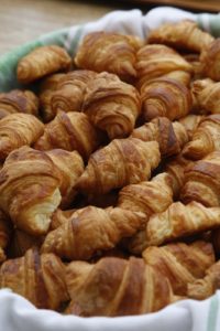 Breakfast included flaky and buttery croissants.