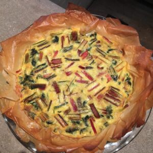 As part of the demo, they also made two dishes. This is the rainbow swiss-chard quiche with phyllo dough. The recipe is from our March 2016 issue of Living. http://www.marthastewart.com/1144107/rainbow-chard-quiche