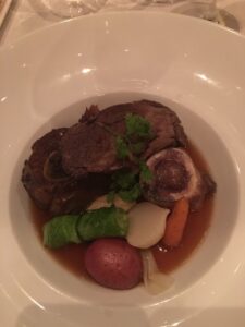 The Pot au Feu was served with short rib, veal shank, beef brisket, and winter vegetables. Every meal was paired with an appropriate wine donated by Frederick Corriher. http://www.marthastewart.com/916498/how-make-pot-au-feu-part-1