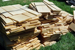 We installed white cedar shingles on the roof - 18-bundles or 468-square feet of cedar shingles. Any old cedar shingles I already had were used on the back side of the roof - nothing is ever wasted.