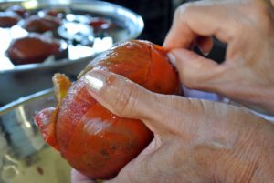 Once the tomatoes were cool, they peeled off the skins - boiling them makes this so easy to do.