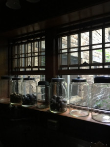 On the windowsill, large jars of stones I've collected over the years.