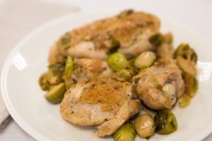 We made three separate dishes - this is our Braised Chicken and Brussels Sprouts. (Photo by Wire Image)