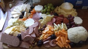 Mike and Christina prepared this platter of bites. It included various cheeses, salami, fruit, blackberries, grapes, and nuts. Mike says they are still enjoying the leftovers.