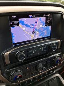 The Acadia's built-in navigation system is dependable and easy to follow. I know all the routes to my home in Maine, but it's still nice to use this feature to see where we are on the map  - just type in the final destination and points of interest along the way and it's set. We are approaching Maine.
