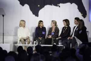 Here, I am moderating a discussion with American Made Honorees in Manufacturing - Maria Copello, co-founder of Baiser Beauty, Jamie Davis, co-founder of Portola Paints and Glazes, Jane Scott Hodges, founder of Leontine Linens, Gina Locklear, founder of Little River Sock Mill, and Sarah Sandback, founder of Sandback. I asked this group to talk about their business missions, and what sets their companies apart from all the rest - many of them discussed customer relations, and high quality production.