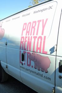 Our friends at Party Rental arrived with the tables and dishes. Party Rental, with the signature white trucks with pink hippos, is a full service rental company based in Teterboro, New Jersey. I've been using Party Rental for years. https://www.partyrentalltd.com