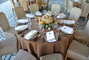 This is one of the tables, all set with a beautiful fall harvest centerpiece - the large pumpkins we used for the tables came from Jones Family Farms in Shelton, Connecticut. http://www.jonesfamilyfarms.com