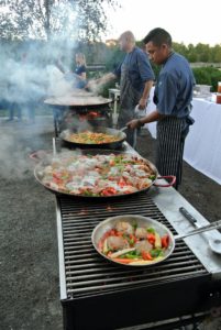 Because of the large number, we cooked several pans of paella at the same time. The smallest pan in the forefront was a Kosher version.
