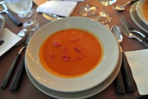 It was a delicious roasted tomato soup, made with tomatoes picked from my garden. I roasted the tomatoes earlier in the day.