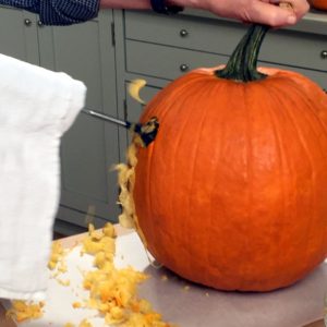 Remember, pumpkin will be shredded and scattered while drilling, so have a towel on hand to wipe up any messes.
