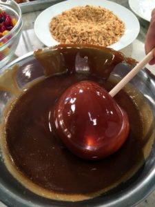 After it is made, the caramel is transferred to a small metal bowl where it can cool for about three minutes, so the caramel thickens slightly.
