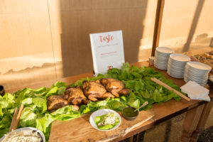 This wonderful selection of foods is provided by Fire Roasted Catering – pate and Gotham Greens lettuce wraps with smoked pulled chicken. (Photo by Mike Krautter)