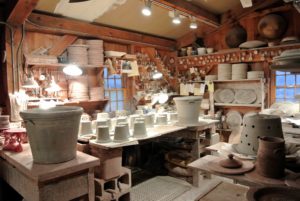 You may recall, we visited his shop last year to see how these pots are made. This is Guy's work room, with many of my pots drying on the table.