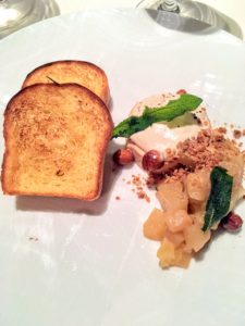Torchon - foie gras with apple chutney, hazelnut and sage