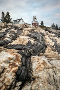 This is a lighthouse at Permaquid Point in Bristol, Maine. It is a historic US lighthouse at the tip of the Pemaquid Neck. The rock formations are splendid. Dr. Knapp took this photo with his camera on the tripod, and then look what he sees when he turns around...