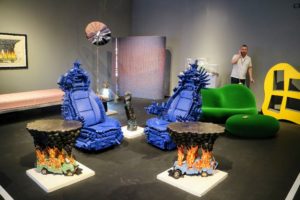 In the forefront, Studio Job shows one-off pieces of sculptural furniture that are the opposite of minimalism and spareness. Often described as “neo-gothic,” Studio Job’s pieces are fanciful and colorful.