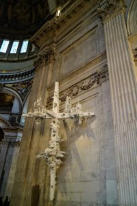 This is one of two large cruciform sculptures by artist, Gerry Judah. The pair arrived at St Paul's to commemorate the 100th anniversary of the beginning of World War I and to remind visitors of  those who died.
