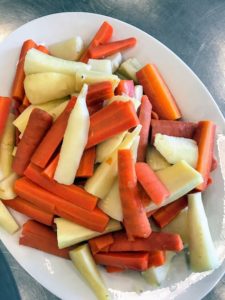 The carrots and parsnips were also finished and par-boiled in the broth. Depending on how much you are cooking, this could take about 10-15 minutes.