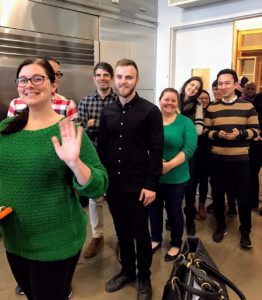 About 50-employees came rushing into the test kitchen for lunch and stood patiently in line.