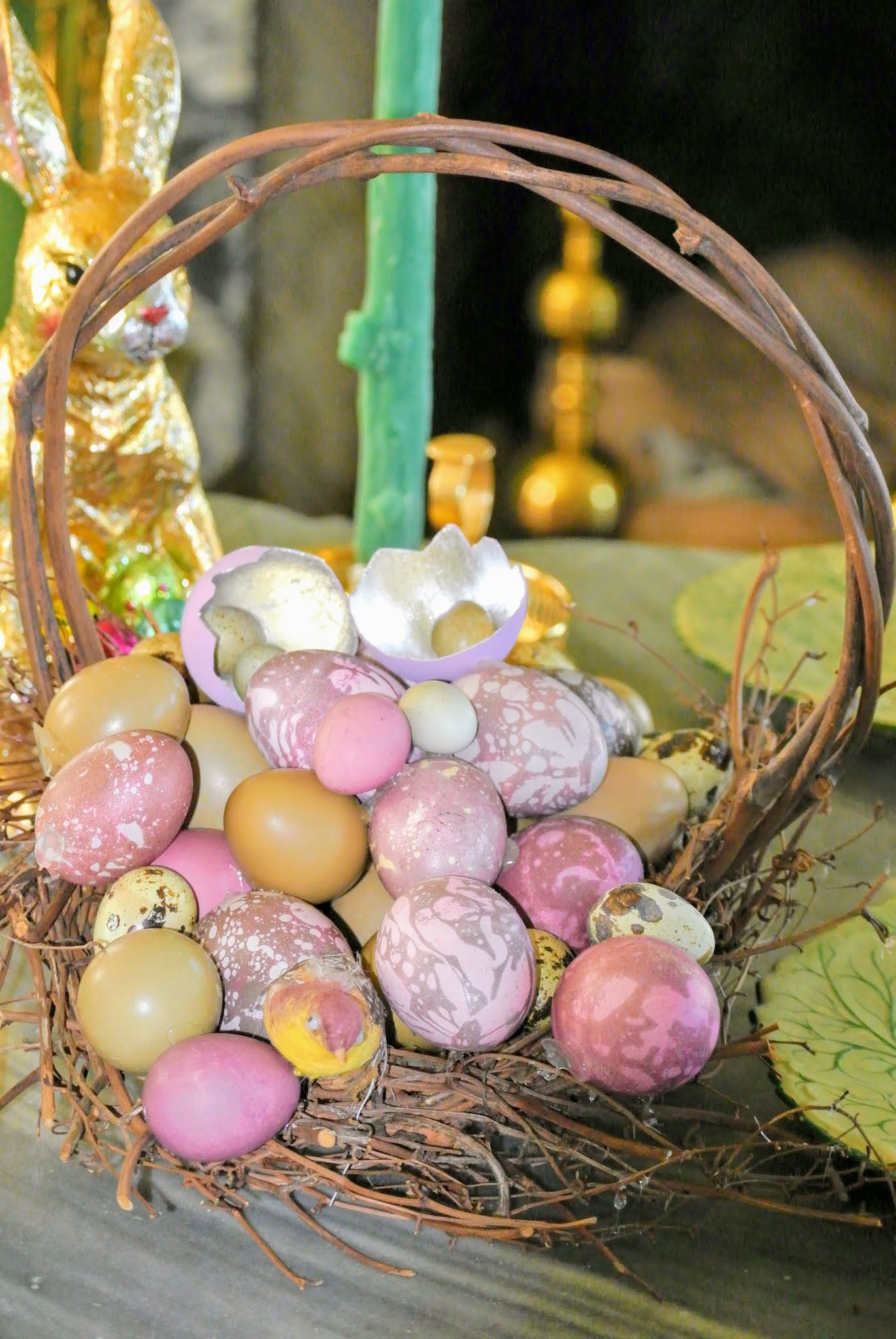 Details about   Easter Table Decor OOAK handmade egg basket with moss eggs rabbit 