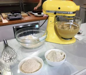 These are some of the dry ingredients for the cake - whole-grain spelt flour, a cup of all-purpose flour and natural cane sugar.