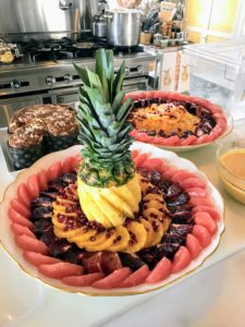 Pierre hand carved the pineapple and surrounded it with slices of grapefruit, orange, blood orange and pomegranate seeds.
