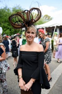 Susan Somerville wore this interesting feather hat. (Photo courtesy of BFA.com)