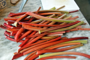 I have a lot of bright red rhubarb growing in my garden right now, so I decided to have rhubarb crisp for dessert.