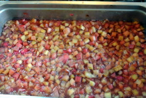 Here is the rhubarb with all the dissolved sugar.