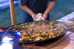 The paella pan was stationed on the buffet table so that guests could help themselves. (Photo by Phillip Lehan)