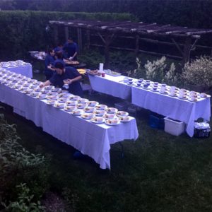 The chefs set up a staging area in the Cohen's berry garden to plate the first course - what a beautiful setting.
