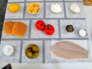 Here is another view of the ingredients for our fish fry sandwich - tomatoes, pickled jalapeños, and spicy tartar sauce. You'll have to see the segment to find out what ingredient I also add that I learned from Snoop Dogg.