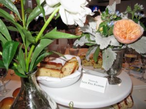 At the center of each table was a two-tiered "lazy Susan" filled with small bites for everyone to enjoy. Flower arrangements were done by Lilee Fell Flowers in Bridgehampton. http://www.lileefellflowers.com