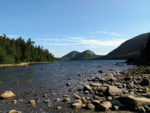 A visit to Jordan Pond must include this view of the North and South Bubbles. The North Bubble has an elevation of 872-feet. The South Bubble follows closely at 766-feet.
