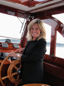 We all went out for another boat ride to Islesford Dock Restaurant - here is Jean at the helm.