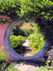 This is a reproduction of the Moon Gate created by Beatrix Farrand in 1926.
