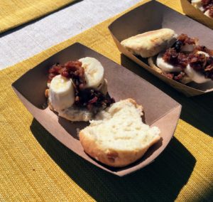 Doctor Chef Dan made two of his specialty biscuits. This one is "The King" biscuit - a slightly sweetened peanut butter biscuit with special sauce, fresh banana and sliced candied bacon.