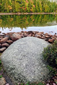 This is one of my favorite giant boulders along the trail. It is composed of a gray granite. The water level was very low from the lack of rain in the area.