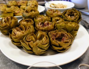 Here are the stuffed artichokes ready to devour.