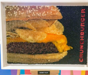 Bobby Flay's "Crunchburger" candy mosaic looks so real.