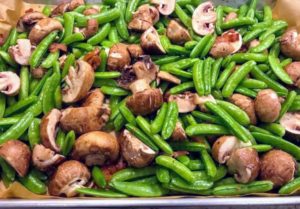 And a plate of sauteed sugar snap peas with baby bella mushrooms and bacon - so fresh and beautiful.