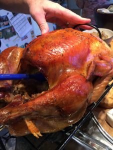 "Here's the 22-pound turkey ready for our stomachs!"