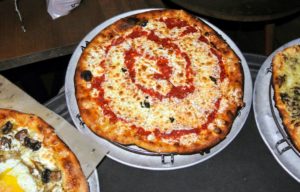 Here is one of several pizzas we all devoured - a tomato and mozzarella basil pizza.