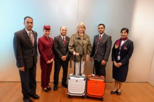 Here I am with the staff that helped us with our flights at Hamad International Airport, the international airport of Doha, the capital city of Qatar.