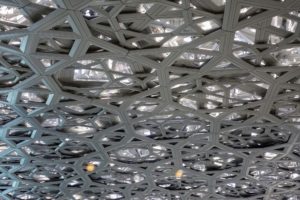 The web-patterned ceiling allows the sun to filter through the space. The dome weighs about 7500 tons, 200-tons more than the Eiffel Tower.