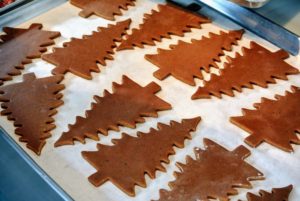 And here is a tray of gingerbread cookies shaped like trees.