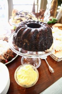 This is one of the plum pudding cakes I made for the party - it was so deliciously moist and flavorful. Next to it is a hard sauce I made with cognac.