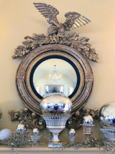 This mantel is decorated with silver balls in a variety of sizes - so simple, yet so elegant.