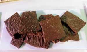 And the Sea Salt Toffee Bark is made using milk chocolate, buttery toffee, and sea salt Toffee. It is cooked, and stirred in a copper pot, poured on a long table, spread by hand and then broken into pieces - such a nice treat.